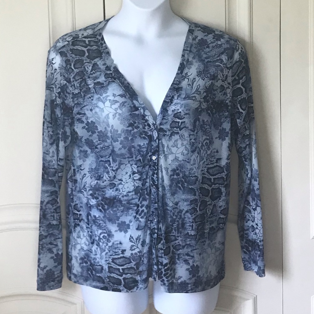 Chico’s Sheer Button Front V-neck Top, Sz3